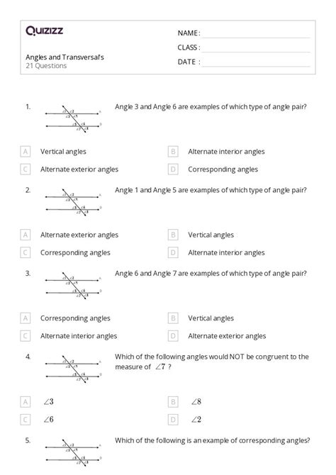 Angles Worksheets For Th Grade On Quizizz Free Printable