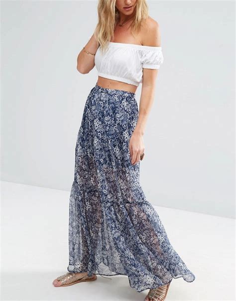 ASOS Tiered Maxi Skirt In Ditsy Floral With Front Split At Asos