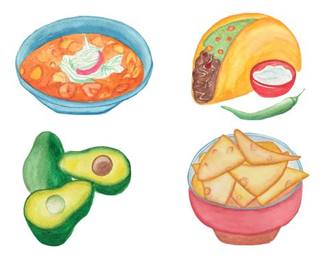 Watercolor Mexican Food Clipart Set Watercolor Latin American Food