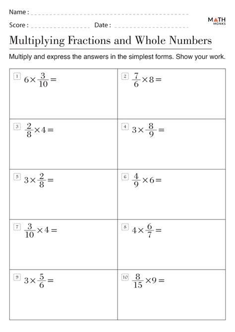 Multiplying Unit Fractions By Whole Numbers Worksheets Prntbl