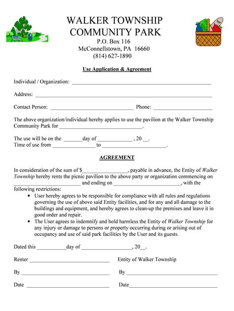 Fillable Online Huntingdoncounty Pavilion Rental Agreement Application