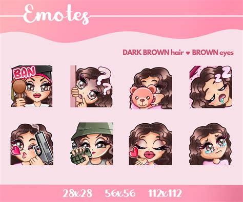 Curly Hair Emotes Twitch Dark Brown Hair And Brown Eyes 16 Twitch Emot Etsy