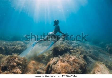 Freediver Woman Glides Sand Hand Free Stock Photo 1933246514 Shutterstock