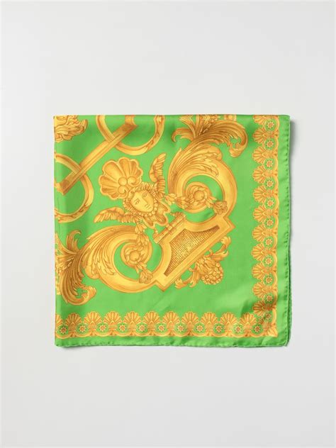 Versace Silk Scarf With Baroque Print Acid Green Versace Neck