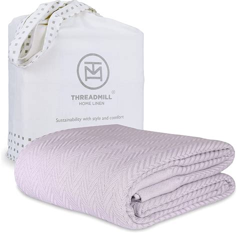 Threadmill Home Linen King Size Cotton Blanket Herringbone Breathable Machine Wash All Season