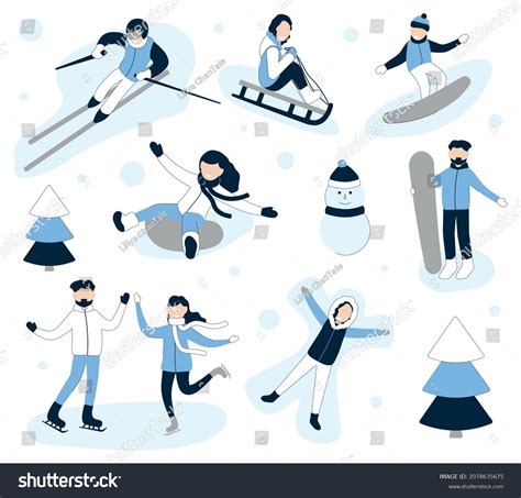 Winter Activities Set Cartoon Flat Style Stock Vector Royalty Free 2078635675 Shutterstock