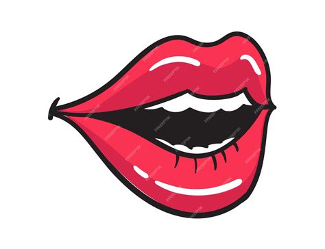 Premium Vector Comic Female Red Lips Sticker Women Mouth With Lipstick In Vintage Comic Style