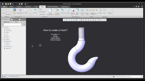 Creo Tutorial How To Create A Hook Sweep Swept Blend Helical Sweep