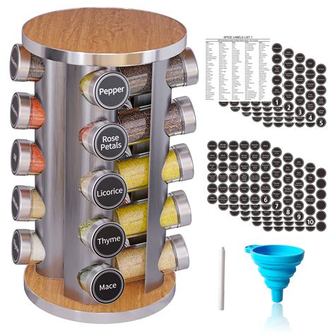 Buy Revolving Spice Rack Set With Spice Jars Kitchen Spice Tower