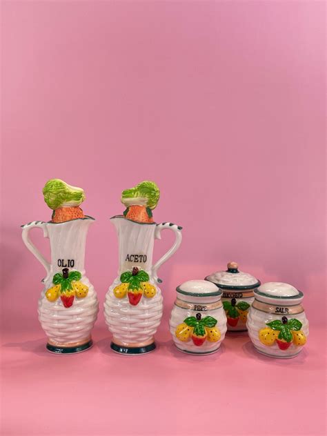 Adorable Italian Oil Vinegar Salt Pepper Sugar Set Etsy