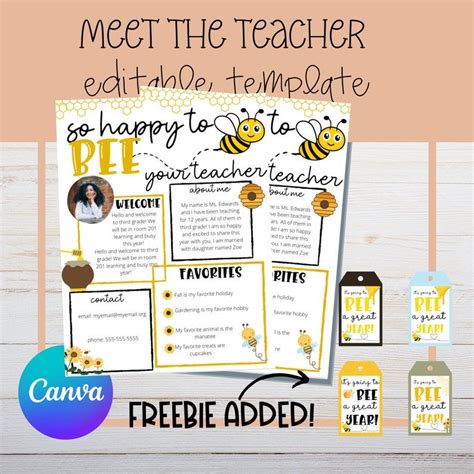 Instant Download Meet The Teacher Bee Themed Meet The Teacher Fun Back To School Open House Bee