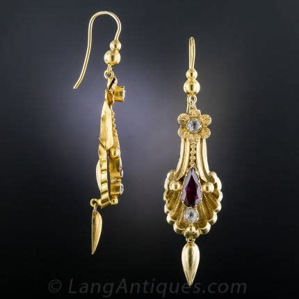 Victorian Garnet And White Beryl Drop Earrings