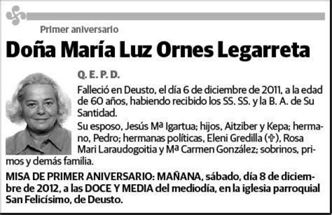 ORNES LEGARRETA MARIA LUZ Esquela Necrológica El Correo