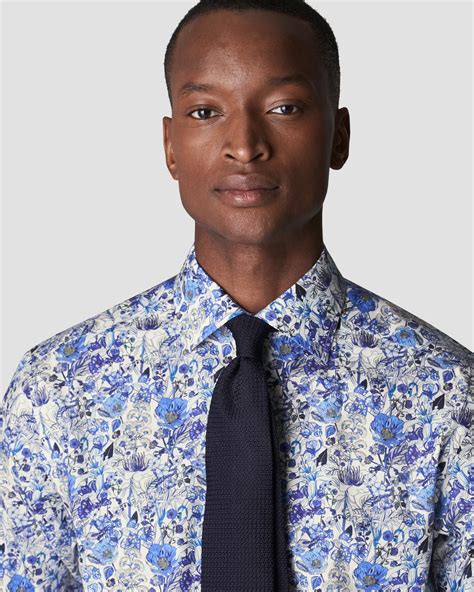 Blue Floral Print Signature Twill Shirt Eton