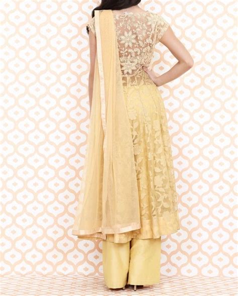 Anita Dongre Beige Anarkali Suit With Floral Patterns