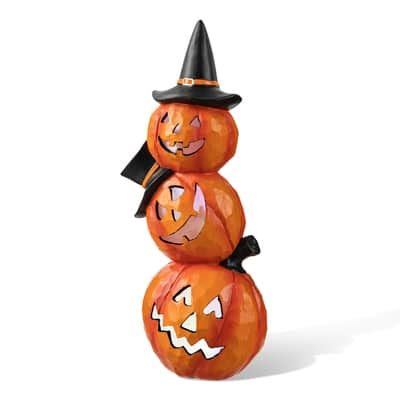 Glitzhome 14 Lighted Halloween Stacked Resin Pumpkin Table Décor