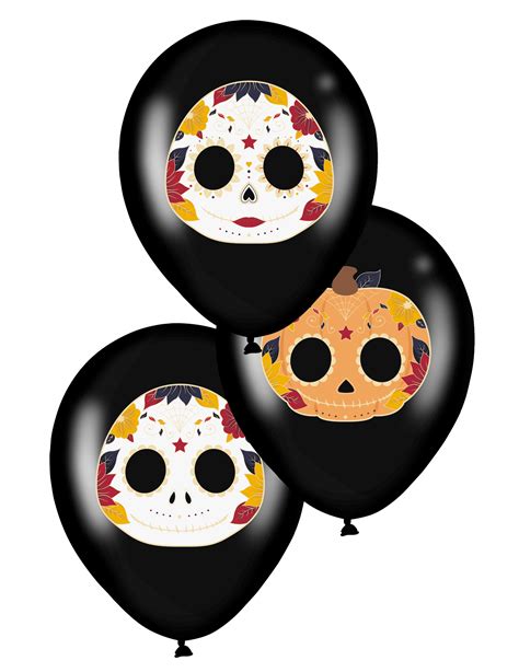 Tag der Toten Luftballons Halloween Deko 6 Stück schwarz bunt 28 cm