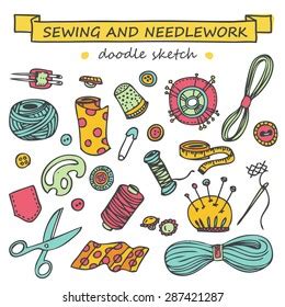 Seamless Vector Doodle Sewing Needlework Set Stock Vector Royalty Free