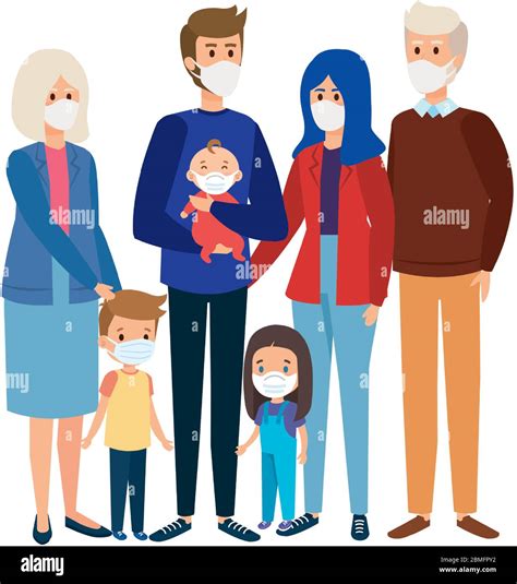 cute group family  face mask stock vector image art alamy