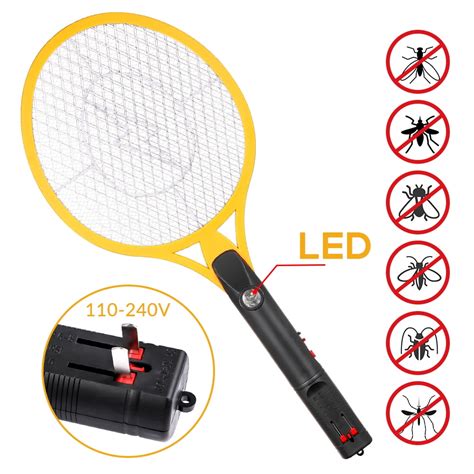 Rechargeable Fly Swatter Racket Handheld Bug Zapper With LED Light