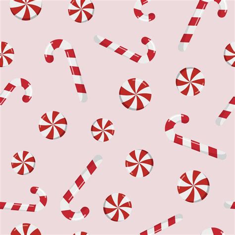 Winter Christmas Seamless Pattern With Candy Canes And Round Swirl