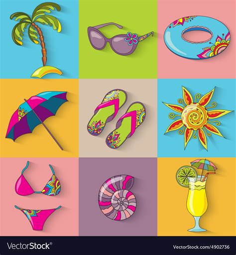 Summer Holidays Seaside Beach Icons Set Royalty Free Vector