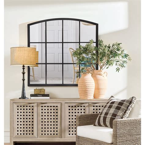 GIFTTROVE 36 Inch Arched Window Mirror, Matte Black Metal Frame