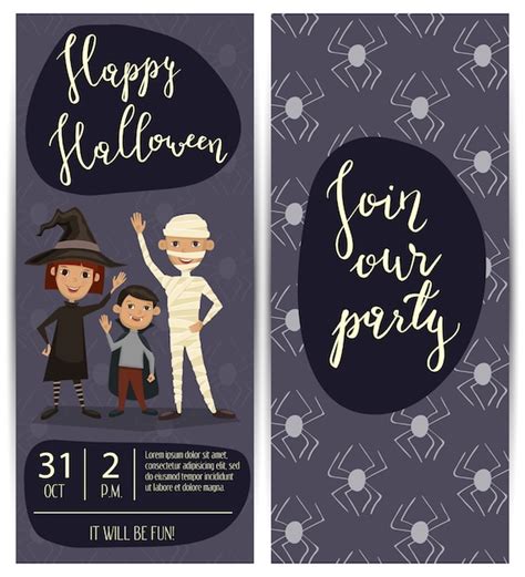 Volantes de fiesta de halloween con niños disfrazados Vector Premium