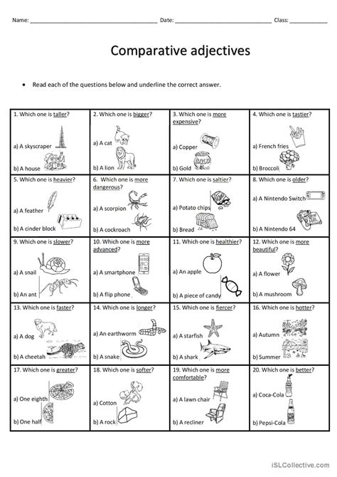 Comparative Adjectives General Gramm English Esl Worksheets Pdf Doc