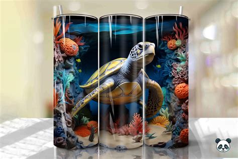 3D Sea Turtle Skinny Tumbler Wrap Graphic By Pandastic Creative Fabrica