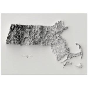 Massachusetts Elevation Map, Wall Art Topographic Print, Cartography ...