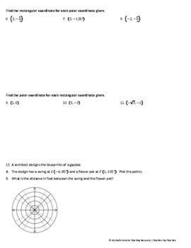 Precalculus Worksheet Polar Coordinates By My Geometry World Tpt