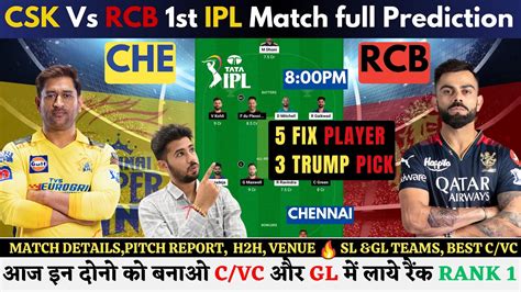 Csk Vs Rcb Dream 11 Team Today Che Vs Rcb Dream 11 Prediction Tips