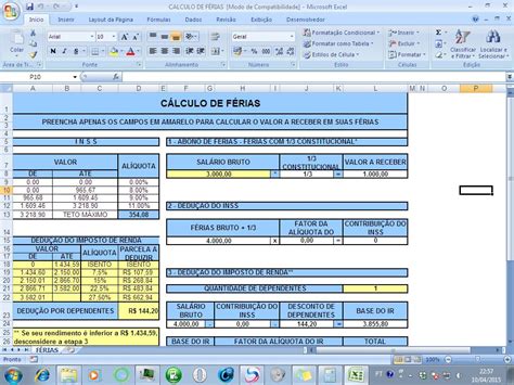 Planilha Para Calculo De Ferias Direito De Revenda R Em