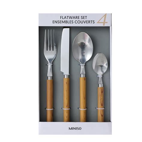 Imitation Wood Grain Stainless Steel Flatware Set With Plastic Handle