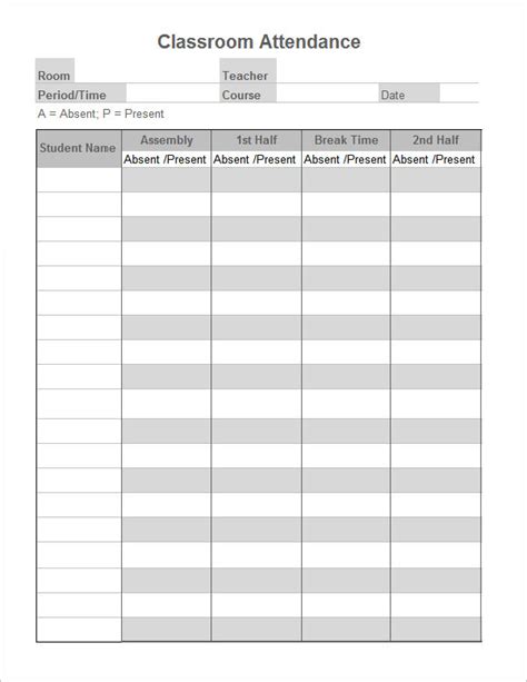 attendance sheet templates   ms word excel