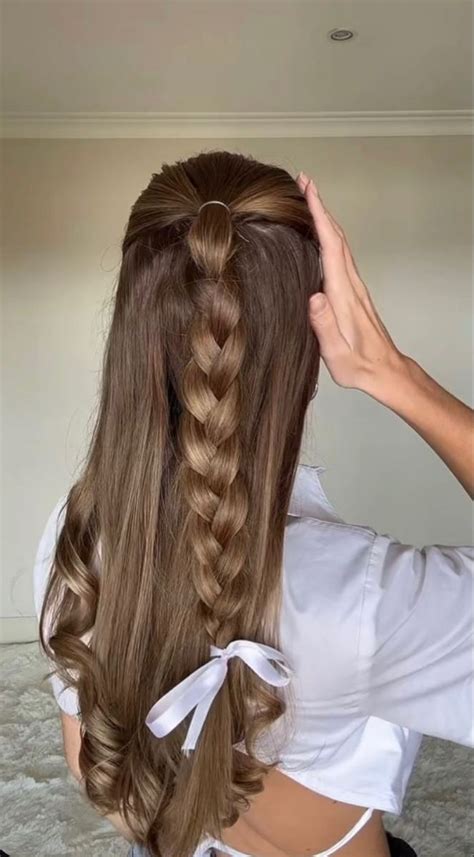 Hair Down With Braid And White Ribbon Girly Hairstyle Fall Hair