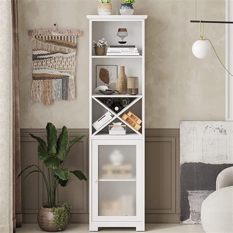 Tiptiper 64 Tall Bathroom Storage Cabinet Freestanding Linen Tower Cabinet With 3 Tier Shelves