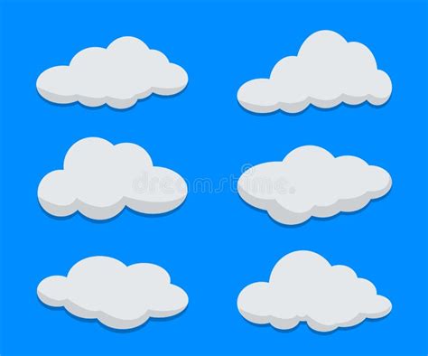 Conjunto De Nubes Planas De Dibujos Animados Sobre Fondo Azul