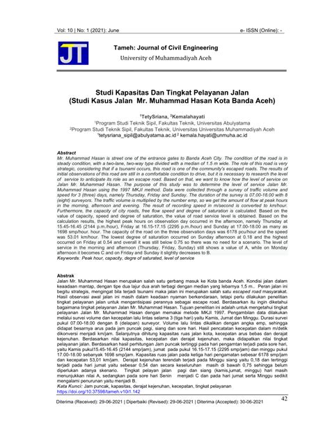 PDF Studi Kapasitas Dan Tingkat Pelayanan Jalan Studi Kasus Jalan Mr
