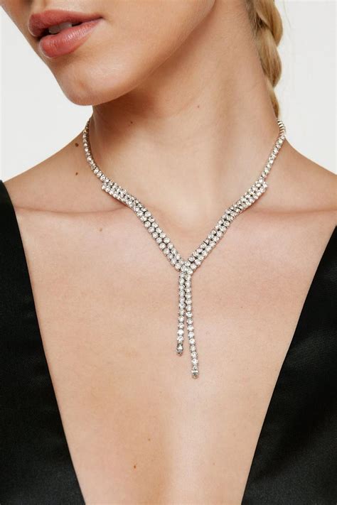 Diamante Y Chain Necklace Boohoo Uk