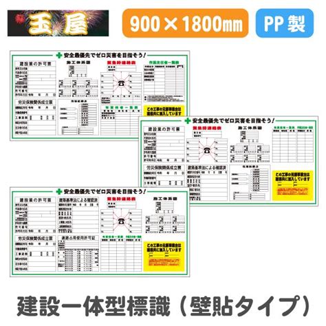 建設一体型標識 壁貼りタイプ【900×1800mm】建設業許可票 建設工事 法定看板 案内板 掲示板 表示板 登録票 建設許可票 保安用品