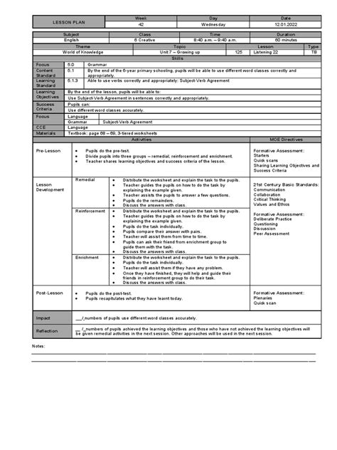 Contoh Rph Catch Up Plan Pdf Teachers Lesson Plan