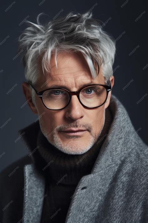 Premium Ai Image A Man With Grey Hair And Glasses Looks At The Camera