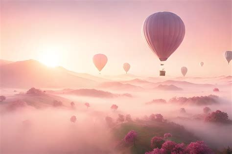 Premium Ai Image A Hot Air Balloon In A Pink Sky With A Pink