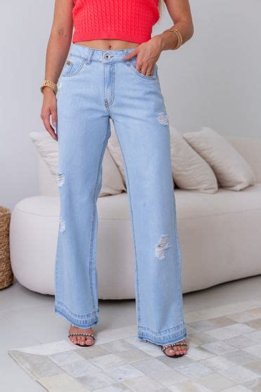 Cal A Jeans Wide Leg Barra Desmanchada Feminina Revanche Sargent