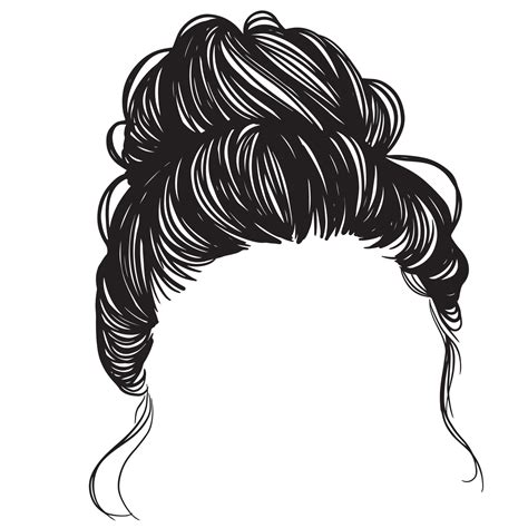 Beauty Woman In Messy Bun, Messy Bun Hair Illustration, Line Art, Silhouette, For T-Shirt Design ...