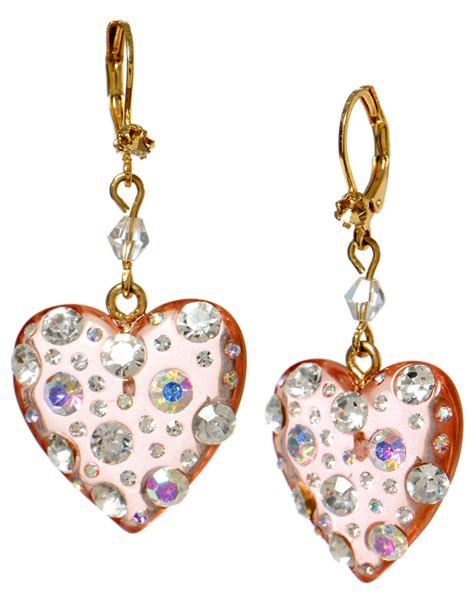 Lyst Betsey Johnson Crystallized Lucite Heart Drop Earrings In Pink