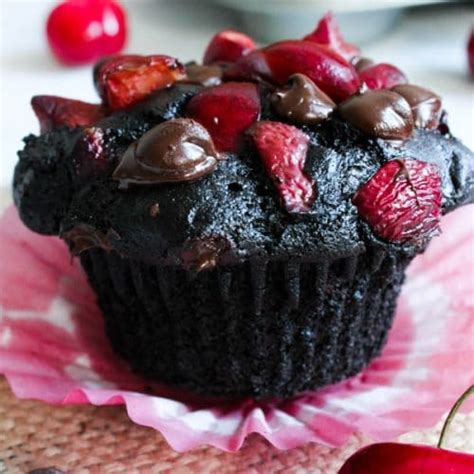 Healthy Chocolate Muffins With Chocolate Chips And Cherries