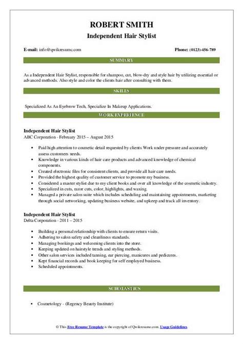 Independent Hair Stylist Resume Samples Qwikresume